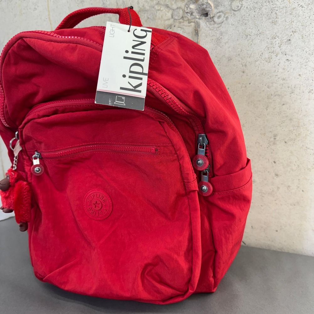 Kipling Seoul Red Nylon 27L Backpack NWT, Laptop Compartment, Monkey Keychain - Picture 3 of 10